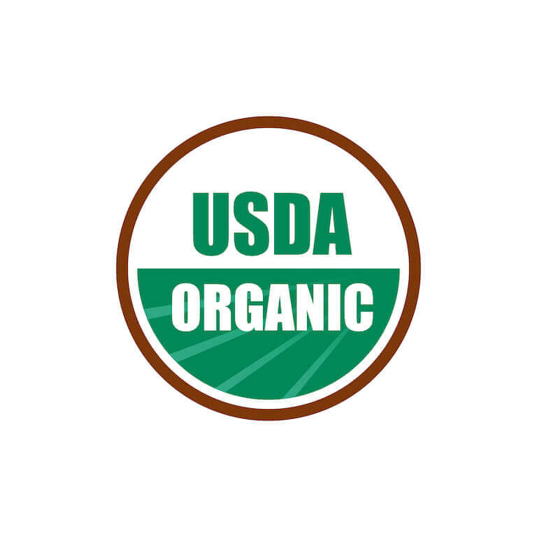 A round logo, with the words “USDA Organic,” is shown, which is typically displayed on certified organic product packaging at the grocery store.