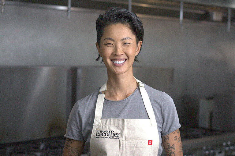 escoffier ambassador kristen kish in the escoffier kitchen